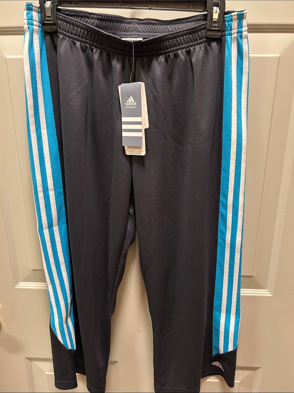 adidas Gray Track Pants with Blue and White Side Stripes
